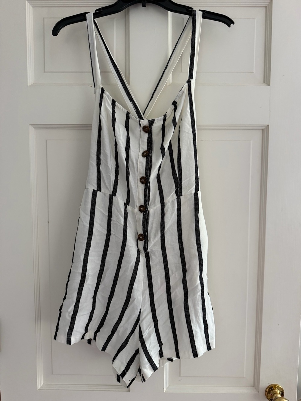 Striped Black & White Button-Front Women's Romper